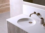 Plan vasque lavabo PMR, adaptée aux personnes à mobilité réduite, L. 80 à 200 cm x P. 46 à 80 cm, résine composite de haute qualité, Finition lisse blanc, Livraison Offerte.